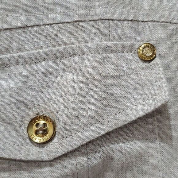 Public Denim Mens 100% Linen Tan Button Down Shirt, Size Large - Picture 3 of 5